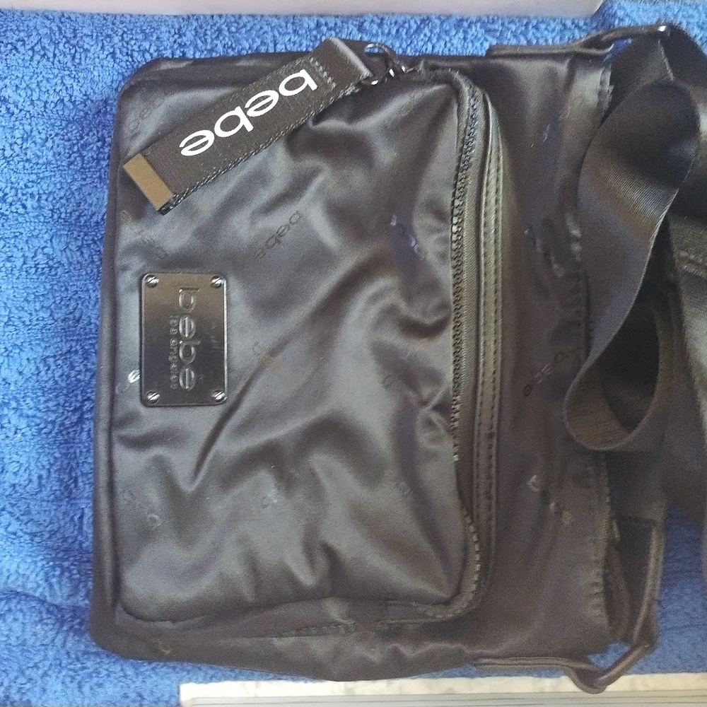 Bebe Black Crossbody Bag with Glossy Finish